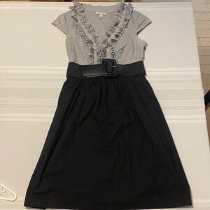 Black and Gray Women’s Ruffle Dress with Belt